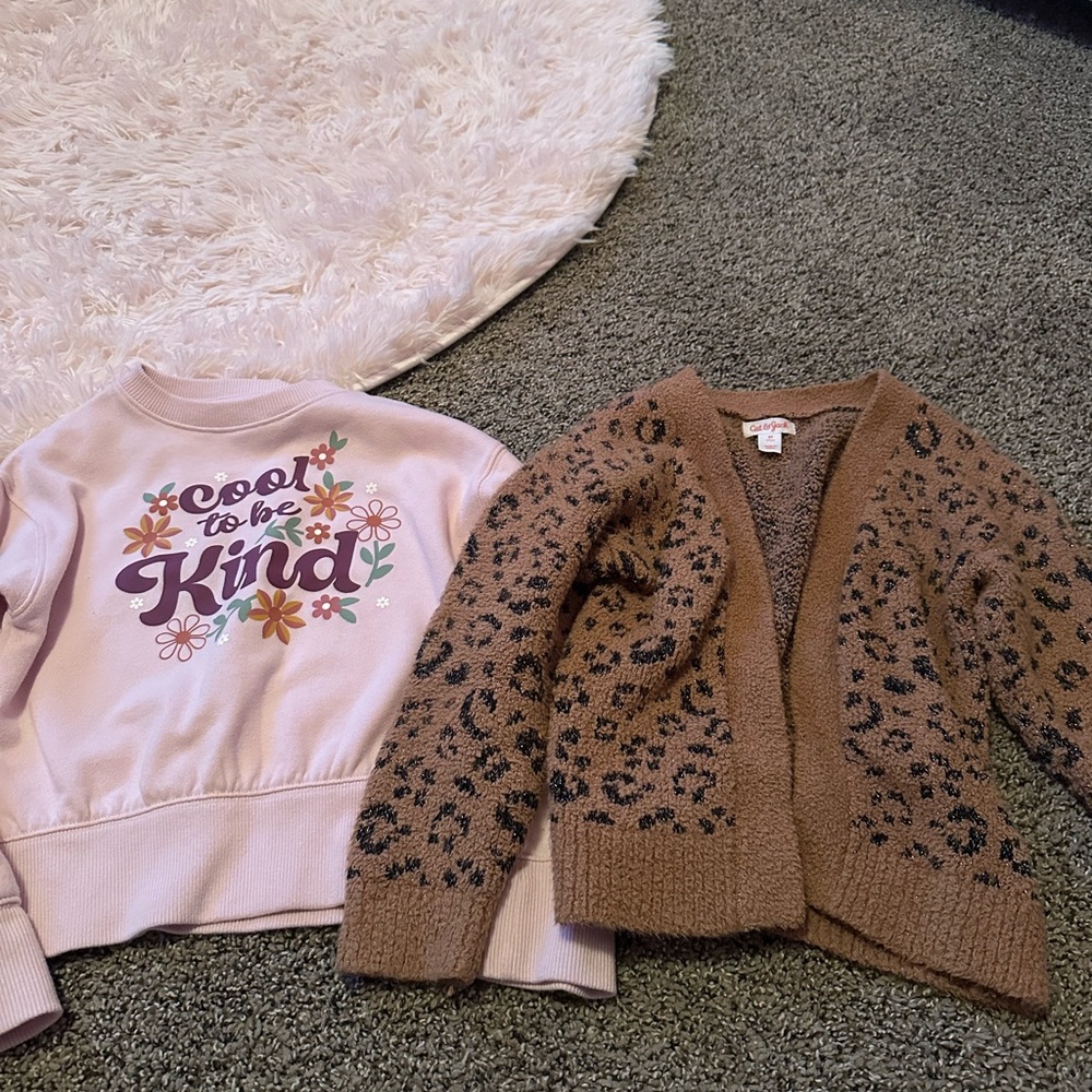 Wonder Nation Pink Graphic Sweatshirt and Brown Leopard Cardigan